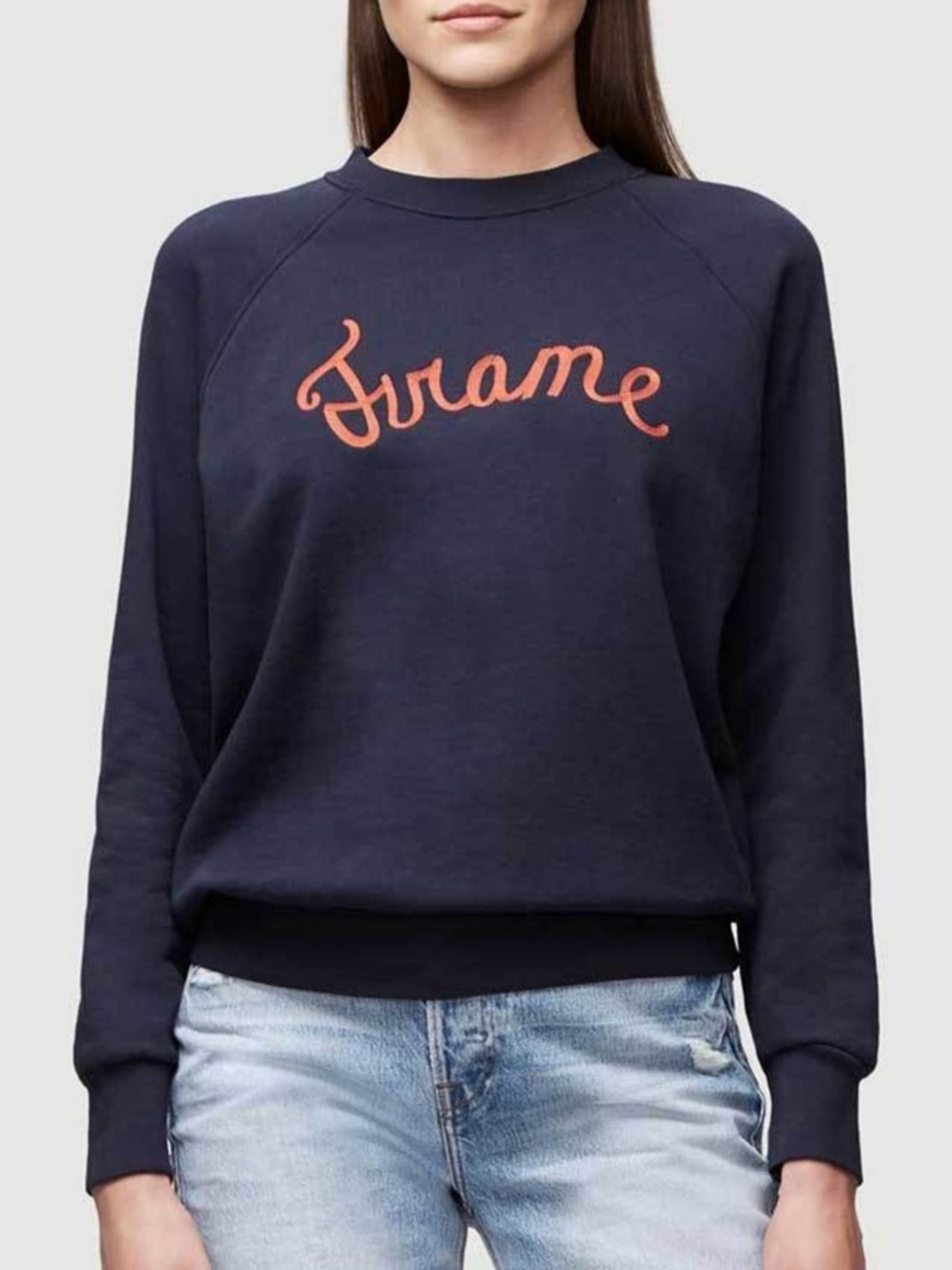 FRAME Navy Sweatshirt with Red Script Logo